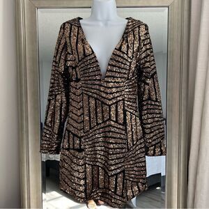 CHARLOTTE RUSSO Gold Sequins Cocktail Mini Dress Size M.